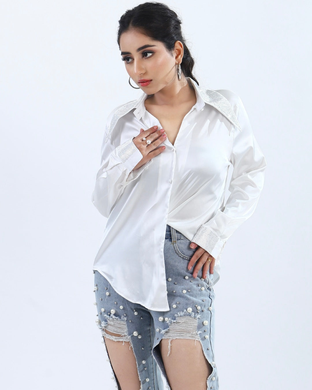 Women Satin Shirt Women wearing Long Shirt Girls Satin Shirts Ladies Shirt Dress - House Of Majisha