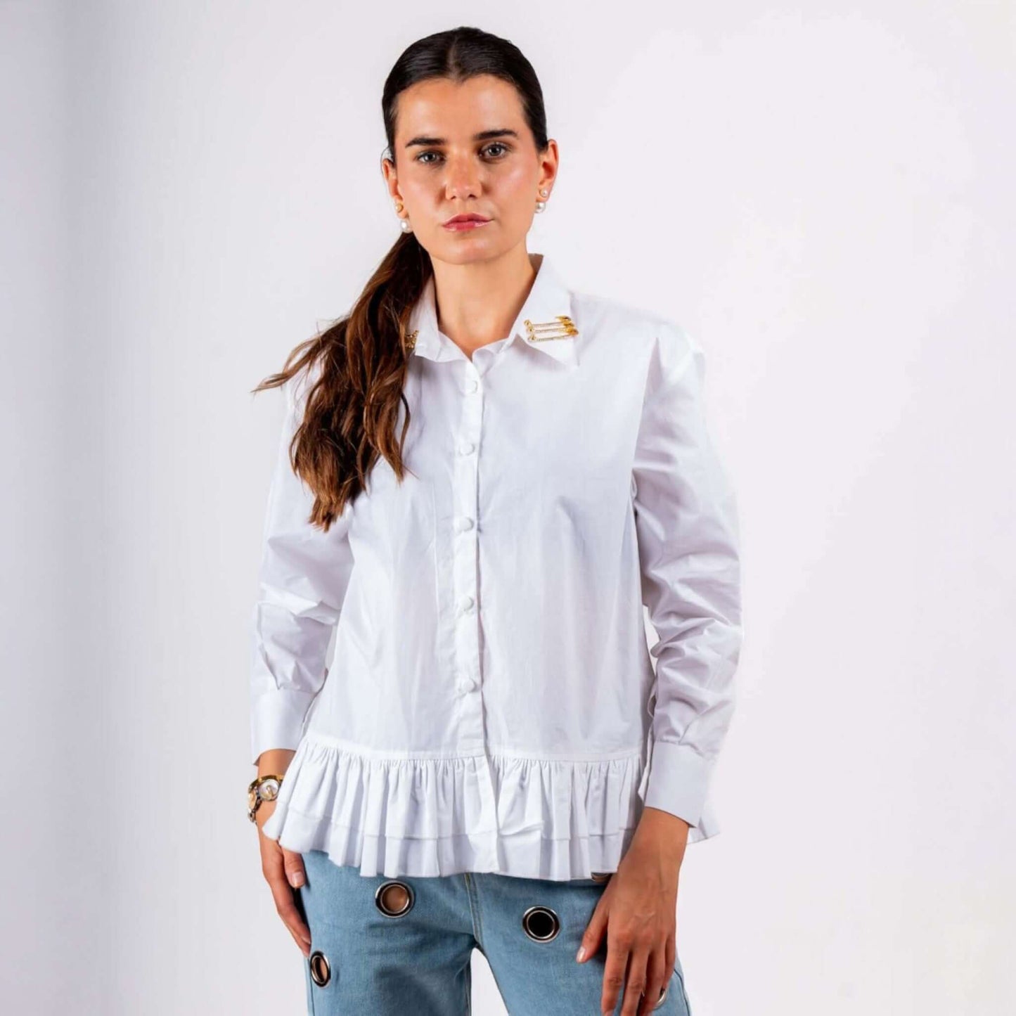 Cotton Ruffle Shirt, Long Shirts New Arrivals Women Online Clothing Collection,Women Shirts, COT-L-709, House Of Majisha