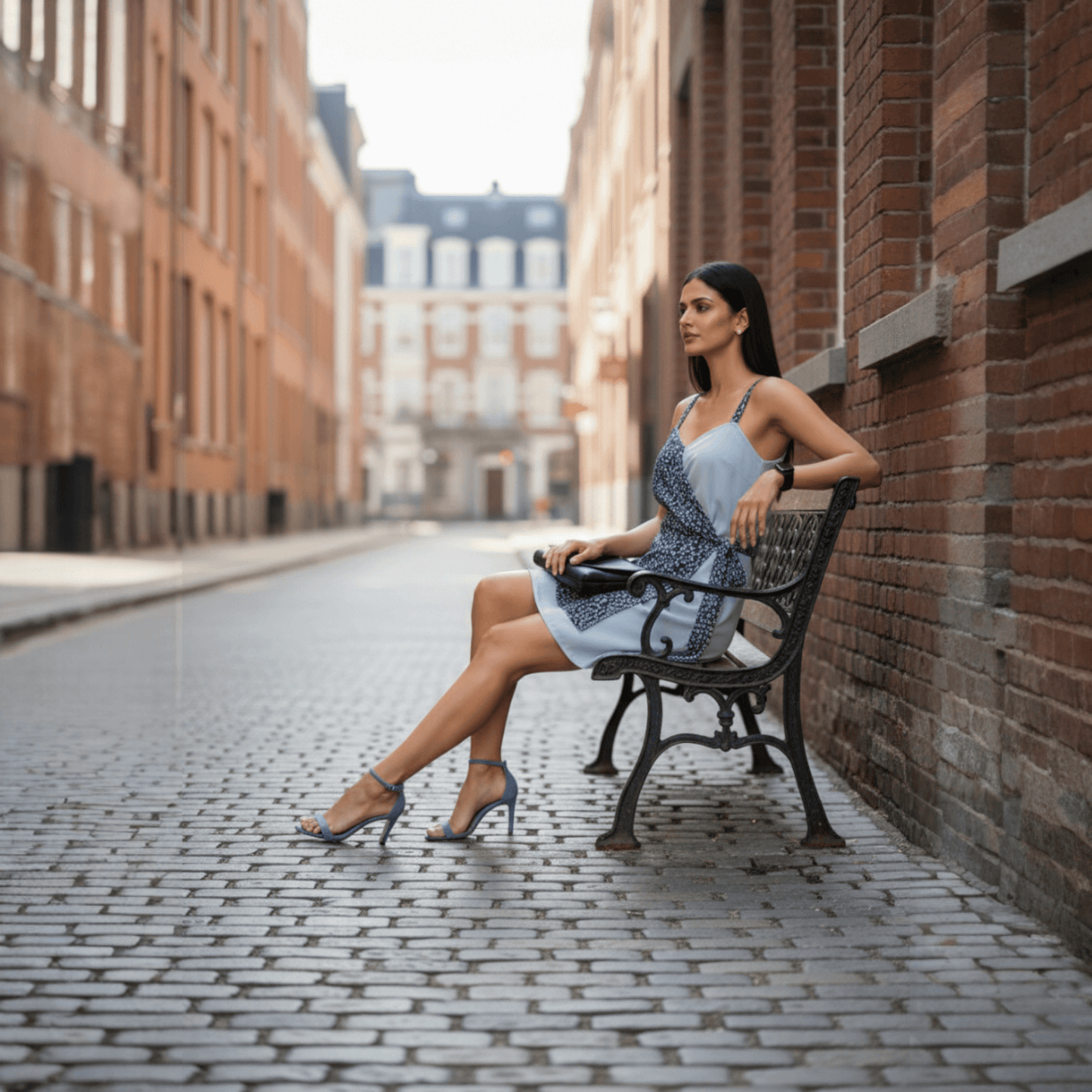 Mist and Mulberry Draped Dress by House of Majisha, silhouette and contrast drape detail, styled with minimal accessories.