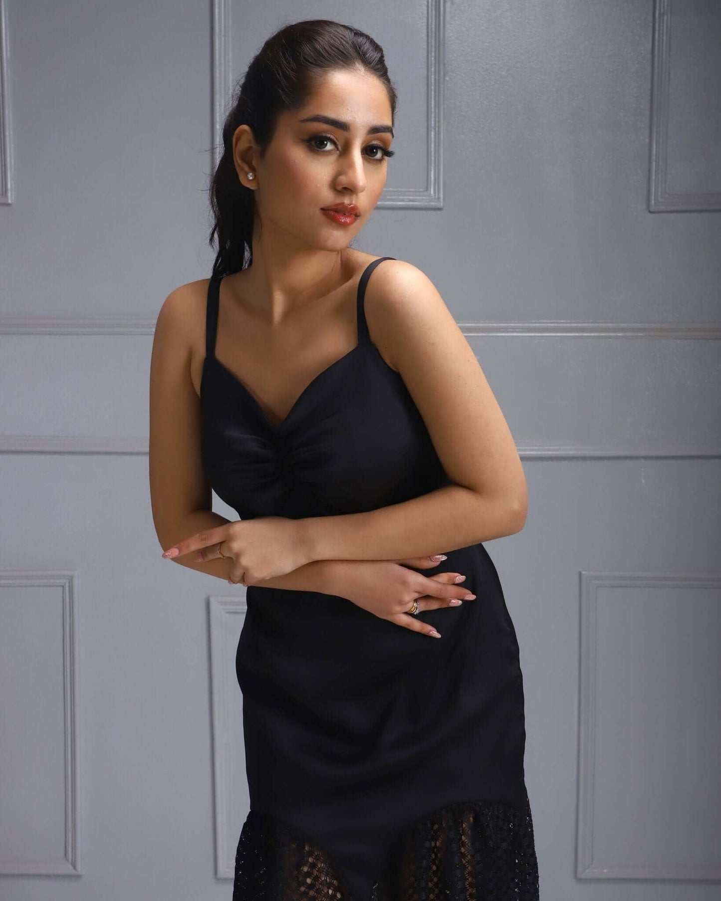 Black Mesh Dress - Elegant black evening dress with sultry mesh detail, perfect for a night out. Captivate in this sophisticated and exclusive attire from House Of Majisha.