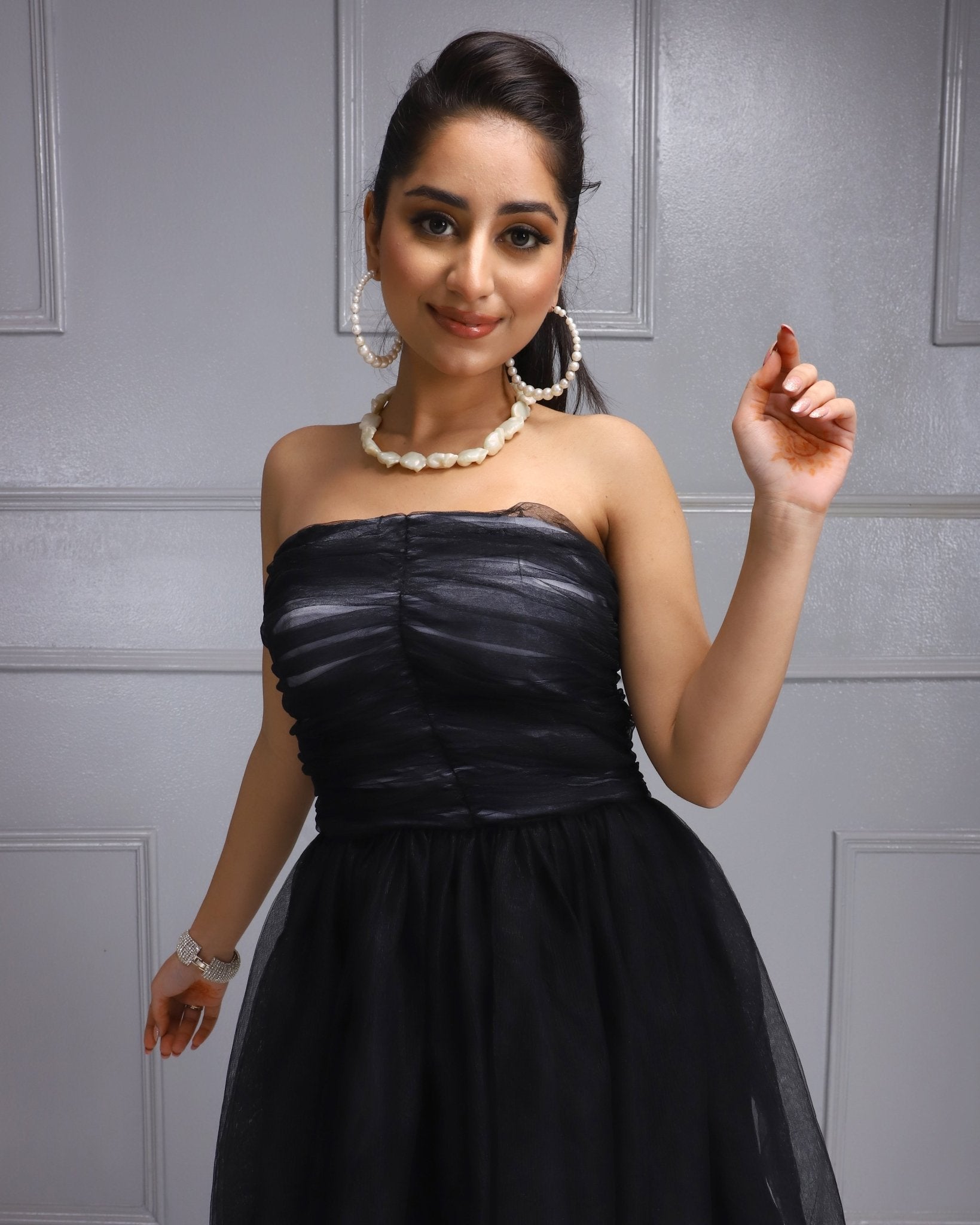 Black Tulle Dress - Strapless bodice with playful tulle skirt, perfect for fun party wear and evening events