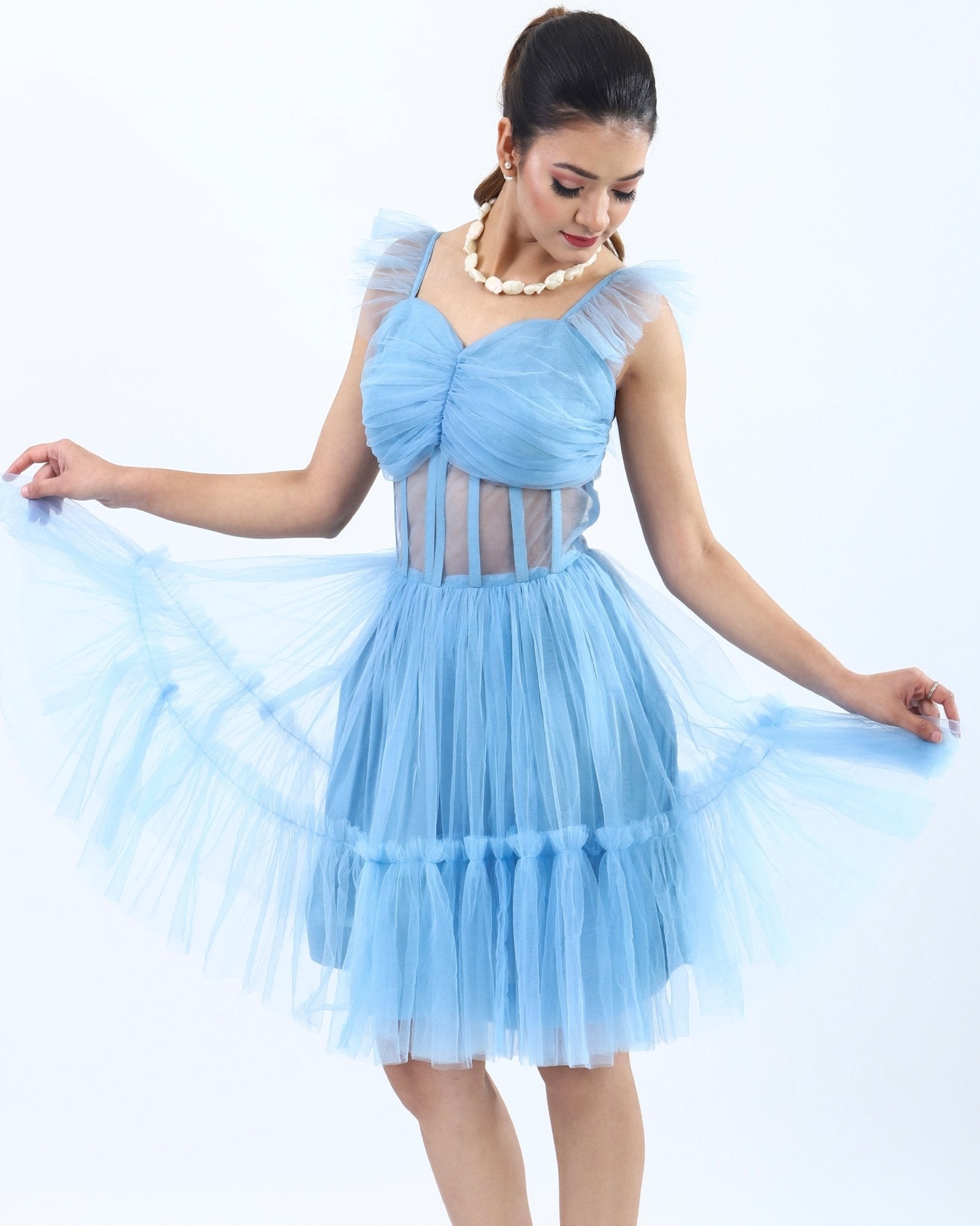 Blue Dress, Women wearing Ruffle Dress, Dresses, Party Dress, for Women Ruffle Dress, Women Clothing, Women Wear House Of Majisha