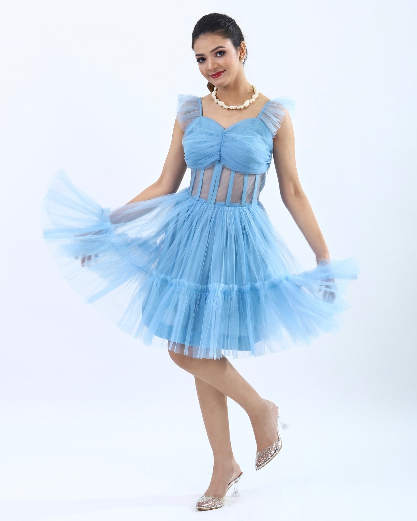 Blue Dress, Women wearing Ruffle Dress, Dresses, Party Dress, for Women Ruffle Dress, Women Clothing, Women Wear House Of Majisha