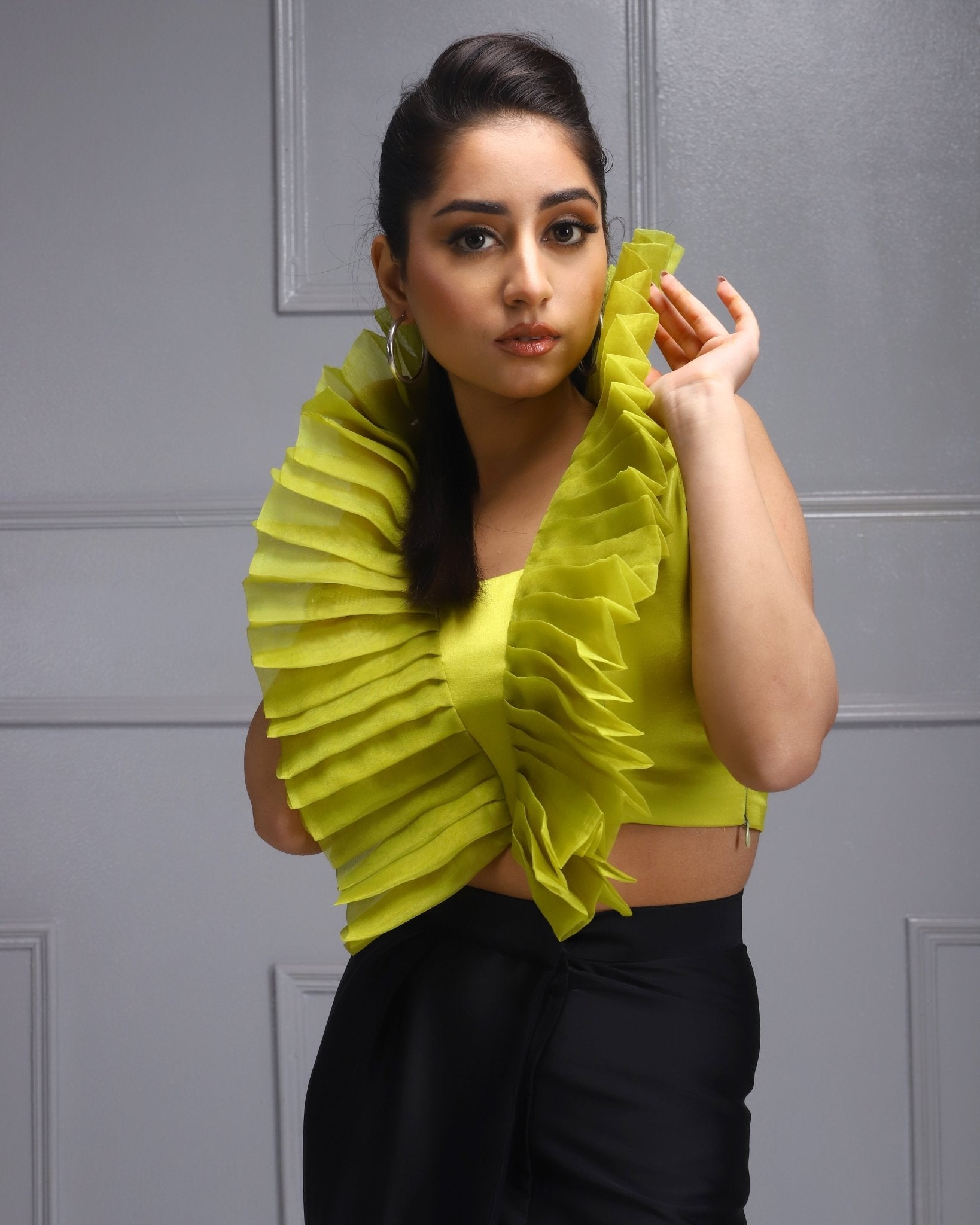 Ruffle Top & Skirt  Ruffle Top, Tie Knot Skirt, Women's Fashion, Bold Colors, Playful Elegance, Statement Outfit,