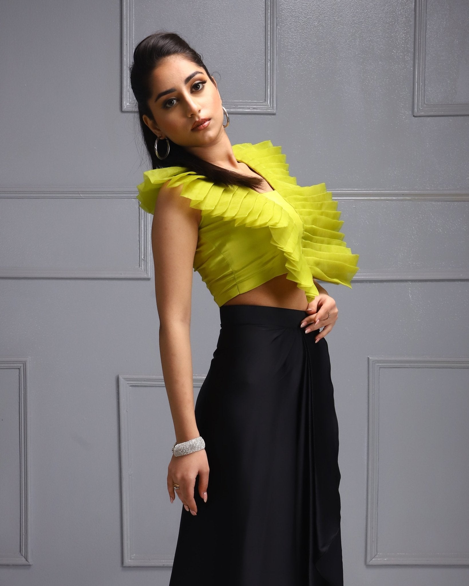 Ruffle Top & Skirt  Ruffle Top, Tie Knot Skirt, Women's Fashion, Bold Colors, Playful Elegance, Statement Outfit,