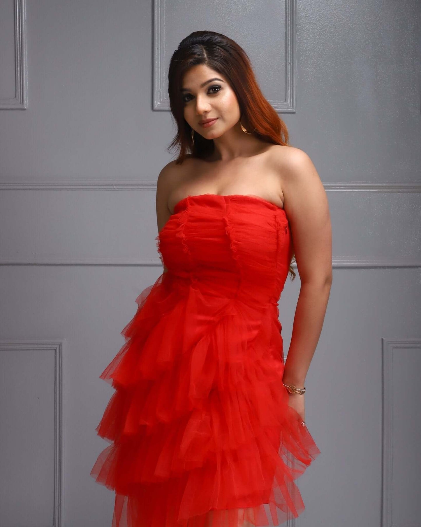 Elegant Evening Wear, Majisha Designer Dress, Red Tulle Dress, Strapless Outfits, High-fashion Women Clothing,