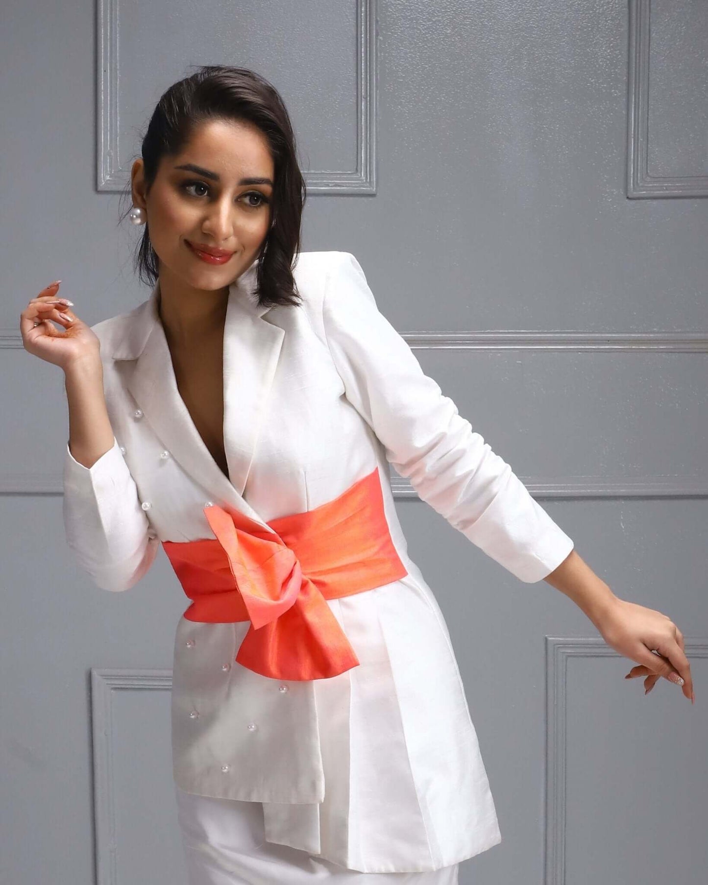 Woman, White Dress, Tuxedo Dress, Red Bow Detailing, Fashion for Women, Trendy Women Clothing, Stylish Dresses for Women,