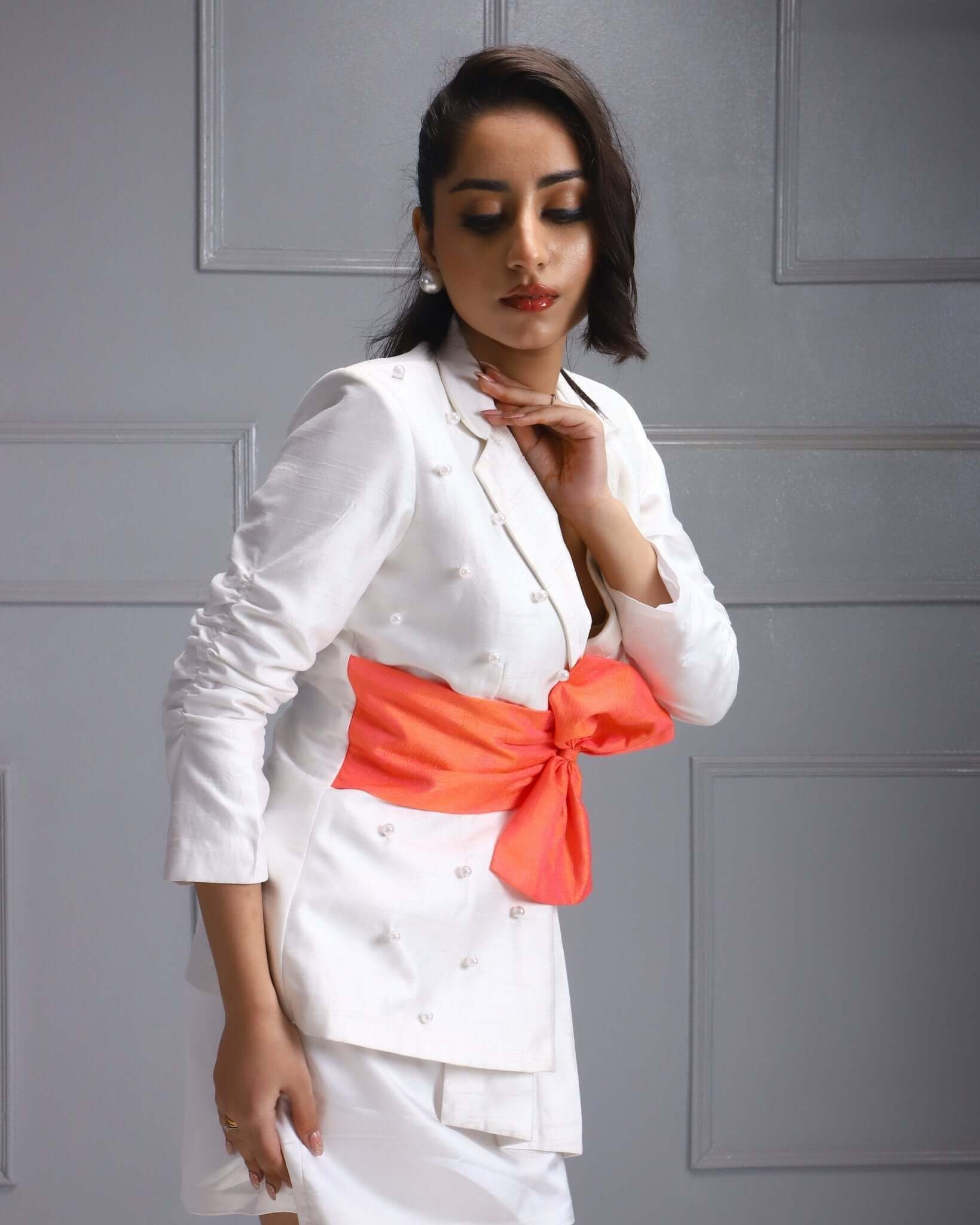 Woman, White Dress, Tuxedo Dress, Red Bow Detailing, Fashion for Women, Trendy Women Clothing, Stylish Dresses for Women,