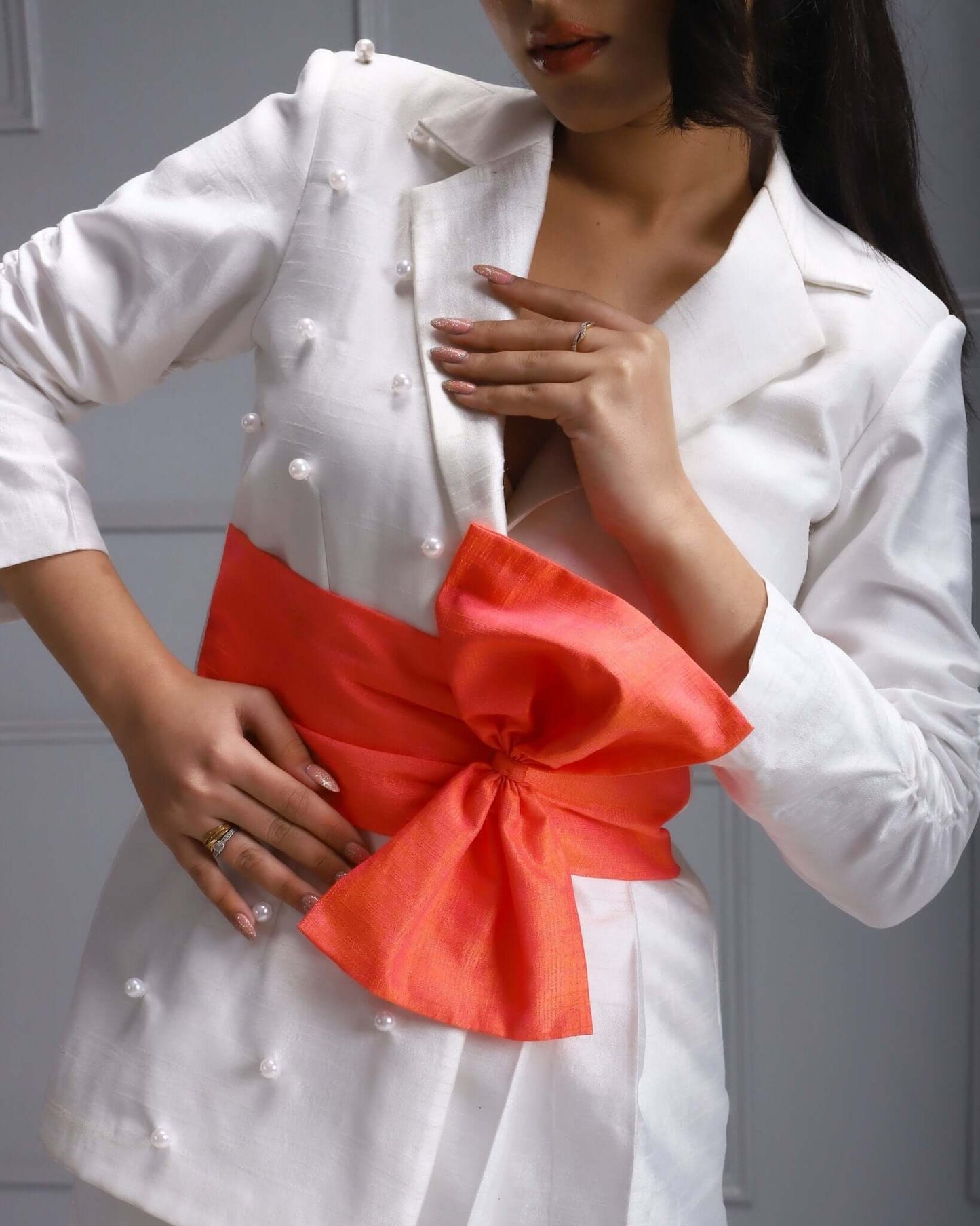 Woman, White Dress, Tuxedo Dress, Red Bow Detailing, Fashion for Women, Trendy Women Clothing, Stylish Dresses for Women,