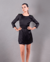 Black Armani Satin Tunic Dress - Elegant evening wear with shoulder brooch and embellishments