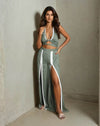 Chic Beach Cover-Up from House of Majisha in green, featuring a stylish high slit design, perfect for summer beachwear and vacation outings