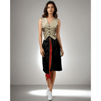 Model showcasing the Chic Coord Set in beige satin and black chiffon featuring a V neckline and zip detailing, perfect for brunch and casual outings from House Of Majisha.