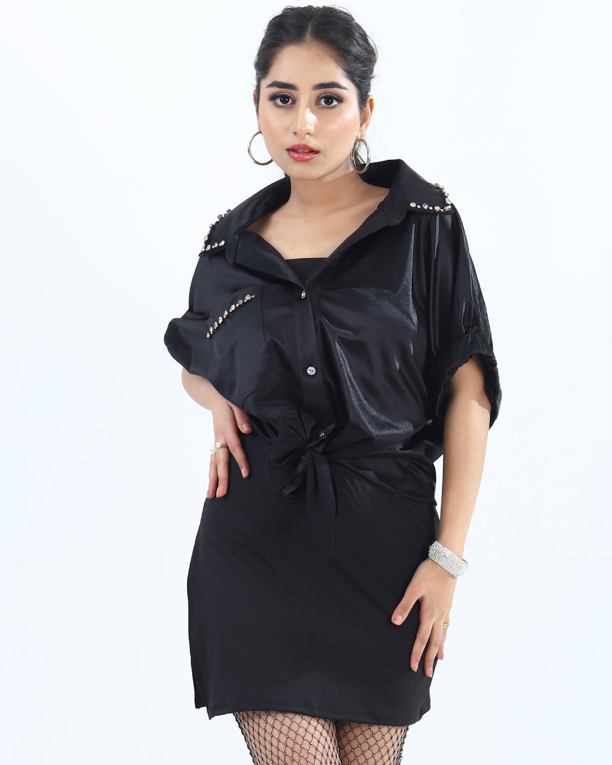 Women Satin Shirt Women wearing Long Shirt Girls Satin Shirts Ladies Shirt Dress - House Of Majisha