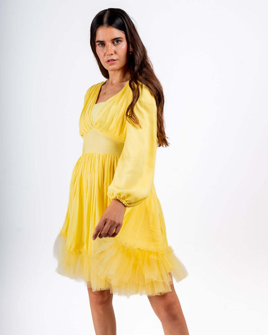 Yellow Ruffle Dress, Dress, AI,BS,Less Selling,LS,New Arrivals,NS,Under Rs. 1500, YEL-N-566, House Of Majisha
