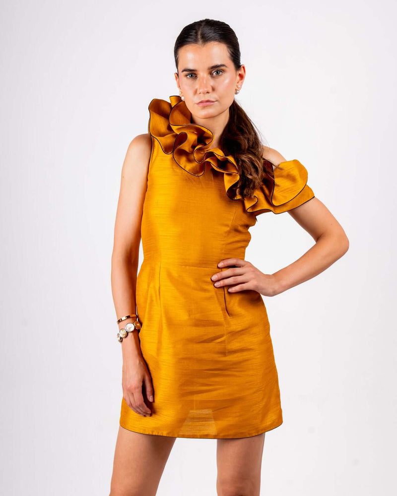 Mustard Yellow One-Shoulder Bodycon Dress - House Of Majisha