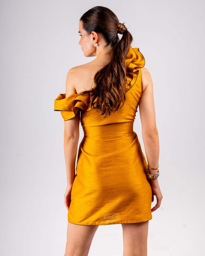 Mustard Yellow One-Shoulder Bodycon Dress - House Of Majisha