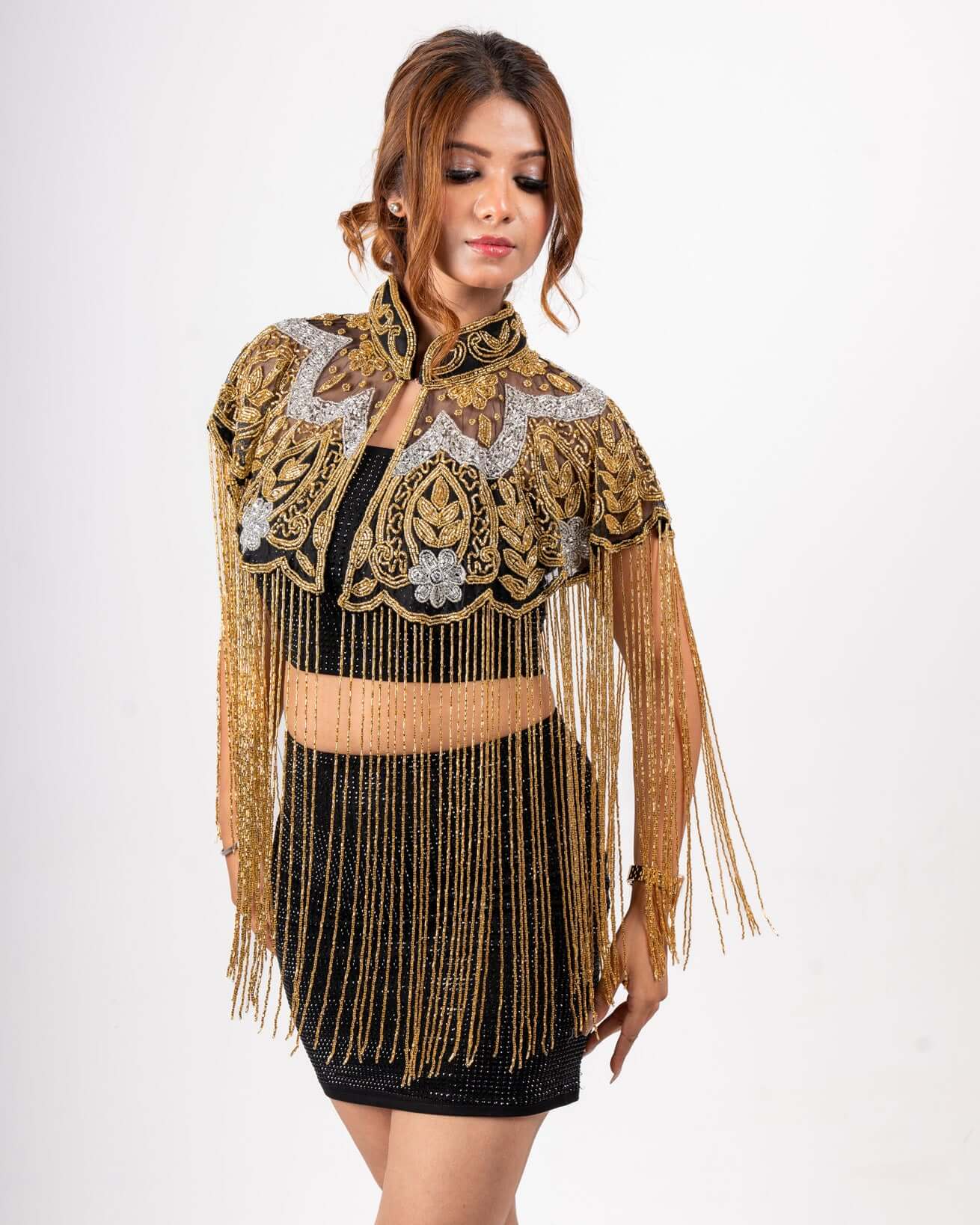Black & Gold Beaded Shrug - House Of Majisha Black & Gold Beaded Shrug - House Of Majisha