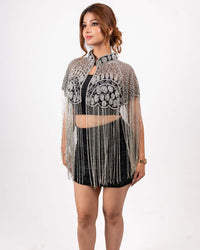 Silver & Black Beaded Shrug, Capes New Arrivals Under Rs. 3500 Women Online Clothing Collection, House Of Majisha