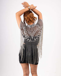 Silver & Black Beaded Shrug, Capes New Arrivals Under Rs. 3500 Women Online Clothing Collection, House Of Majisha