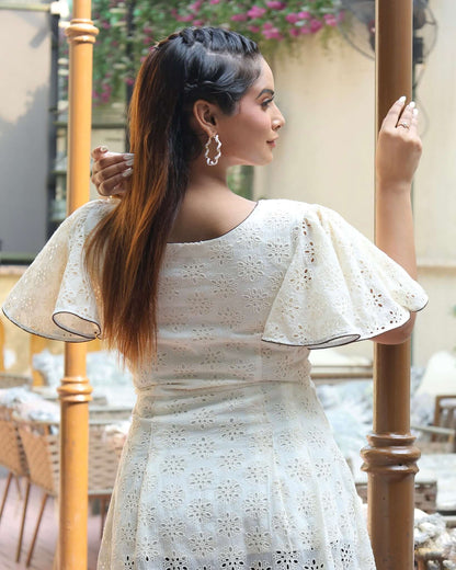 Stylish Hakoba Cotton Dress with Frill Sleeves - Perfect blend of elegance and comfort for modern women's fashion.