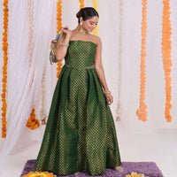 Exquisite Gold Brocade Crop Vest and Skirt Set - Regal maroon and gold brocade ensemble for women's festive wear