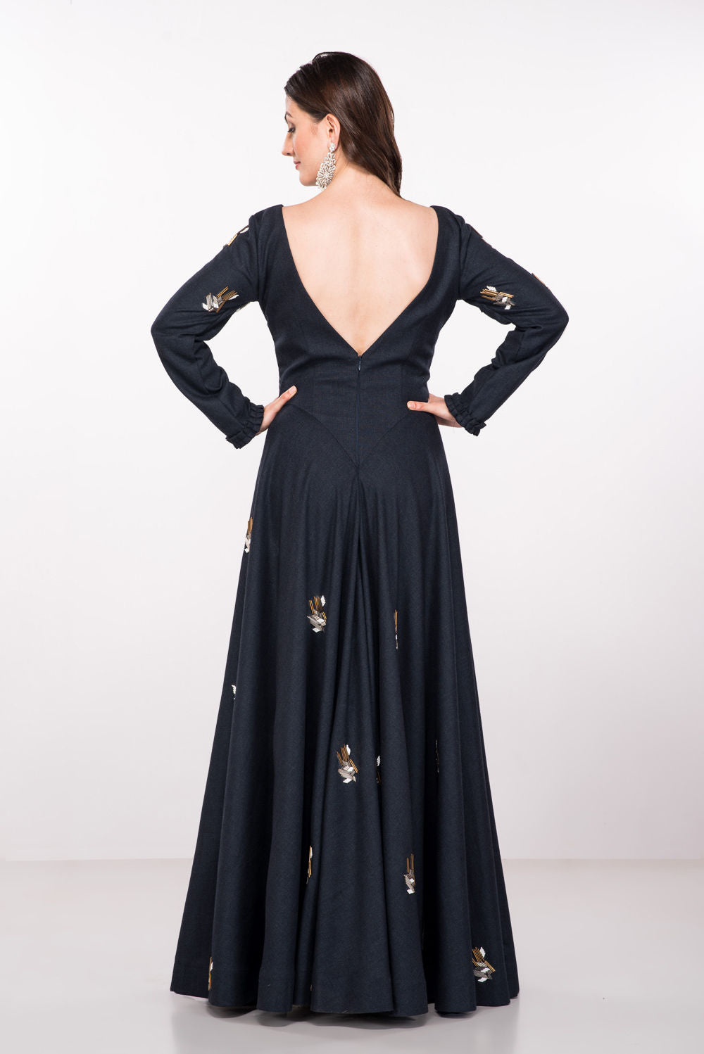 Navy Blue Silk Partywear Gown