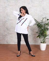 Women white shirt with colourful stripes from house of majisha