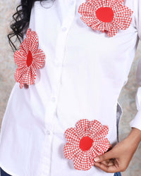 Women Trendy White Cotton Shirt with Red Floral Appliqués from House Of Majisha for Casual Summer Fashion