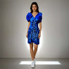 Model showcasing the Maya Subtle Serenity Dress in blue and purple with organza sleeve detailing from House Of Majisha, perfect for brunch and casual outings.