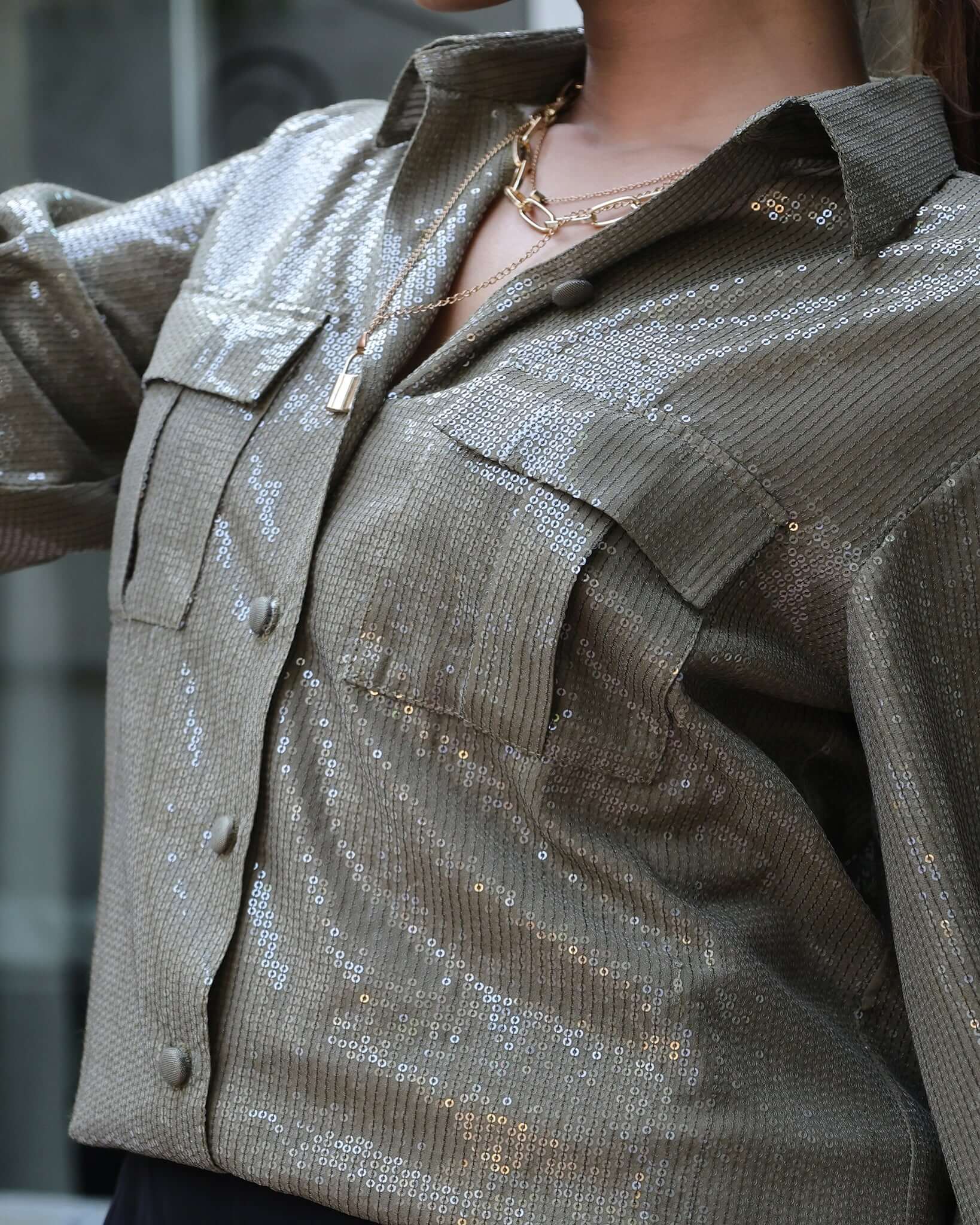 Olive Green Sequin Party Shirt Shine Bright! – House Of Majisha