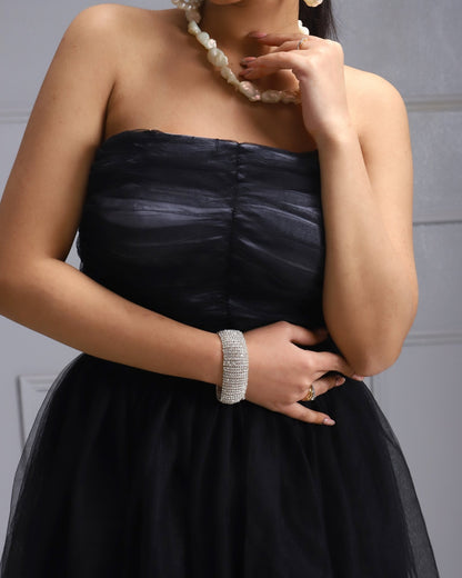 Black Tulle Dress - A chic and playful strapless black tulle dress perfect for fun party wear and evening outfits."