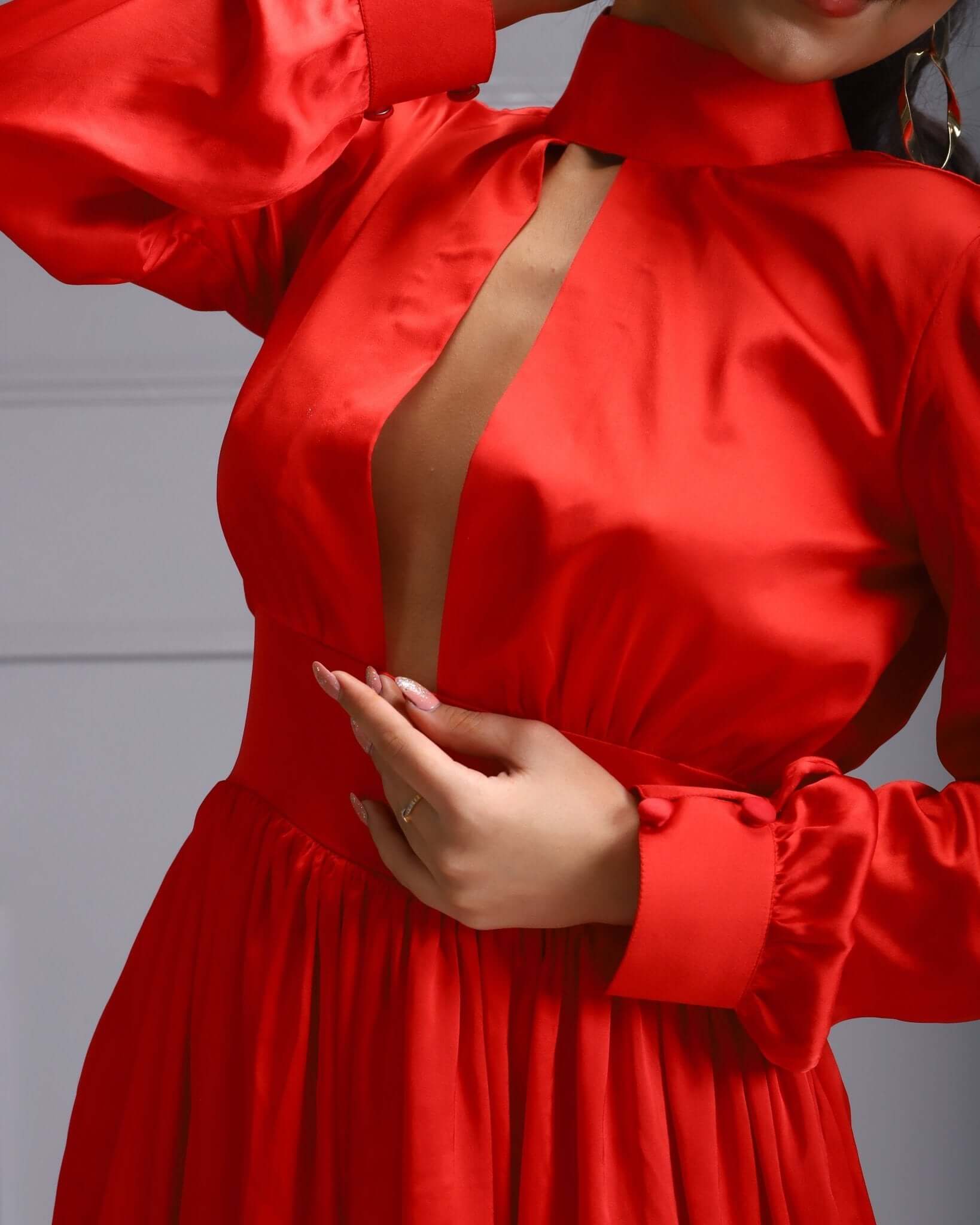 House Of Majisha Light Apricot Chiffon Ruffle Dress - Elegant one-shoulder dress with cascading ruffles in a light apricot color, perfect for a magical summer day out.