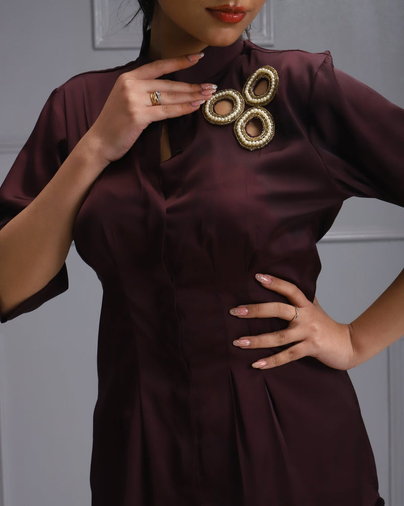 Maroon Shirt Dress, Shirt, Dresses - House Of Majisha