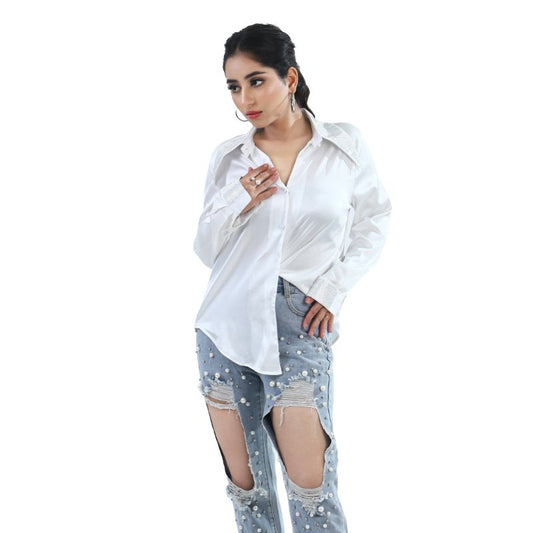 Women Satin Shirt Women wearing Long Shirt Girls Satin Shirts Ladies Shirt Dress - House Of Majisha