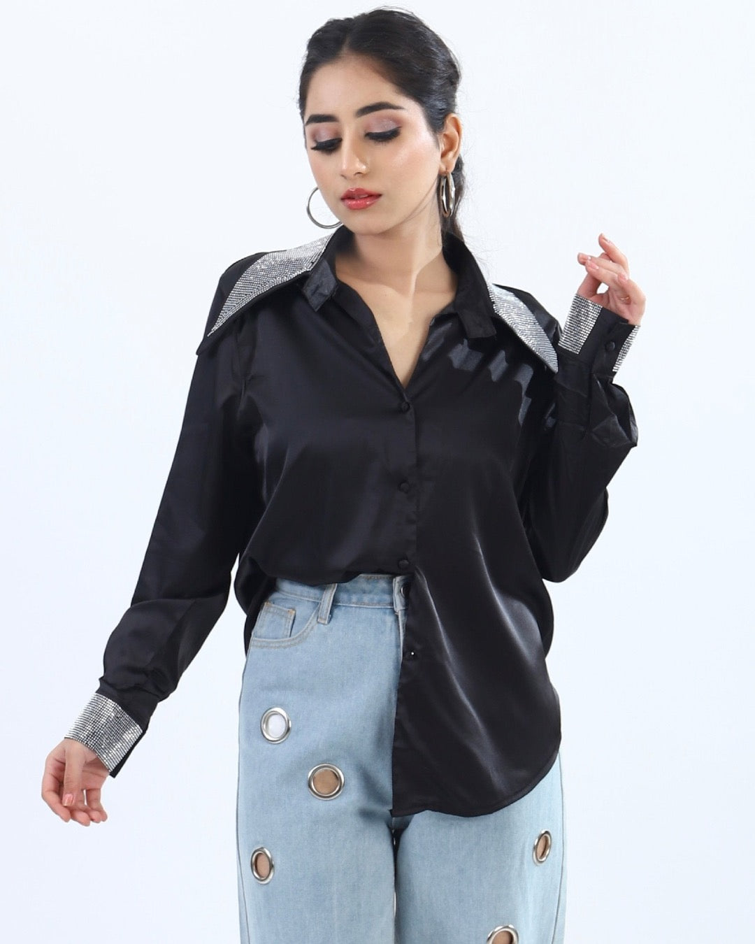 Women Satin Shirt Women wearing Long Shirt Girls Satin Shirts Ladies Shirt Dress - House Of Majisha