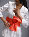 Woman, White Dress, Tuxedo Dress, Red Bow Detailing, Fashion for Women, Trendy Women Clothing, Stylish Dresses for Women,