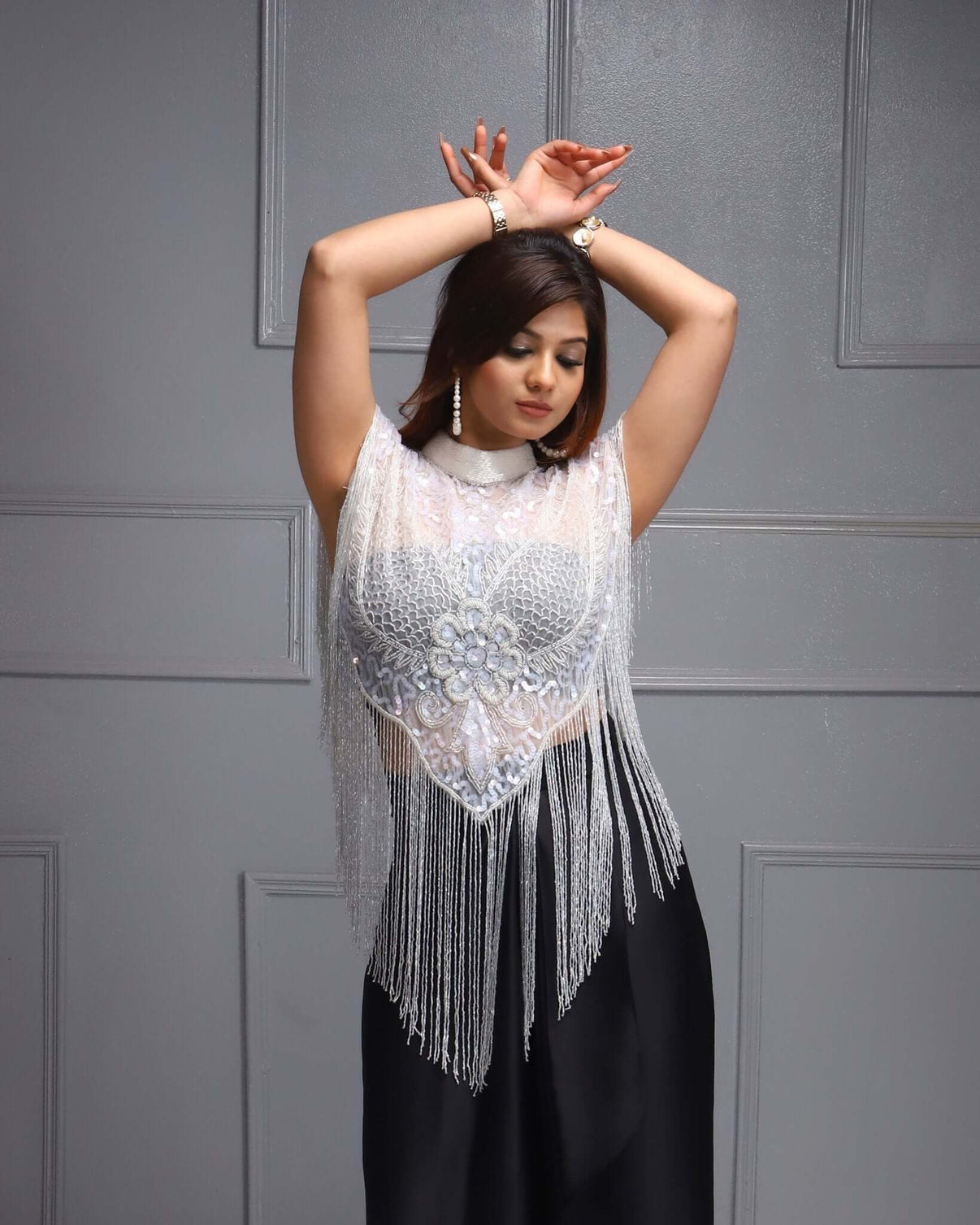 Brooch Fringe Hem Cape