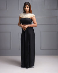 Elegant Black Dress, Pearl Cape, House Of Majisha, Women's Fashion, High-end Fashion, Ornate Collar Details, Evening Gown,